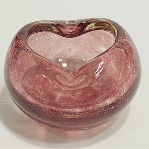 Vintage Art Studio Heavy Glass Bowl - Rose Gold Pink Metallic Crackle